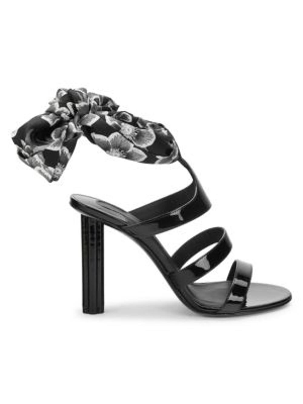 Ferragamo Glossy Black Red Scarf Tie Patent Leather Sandals Size 8 C (wide)